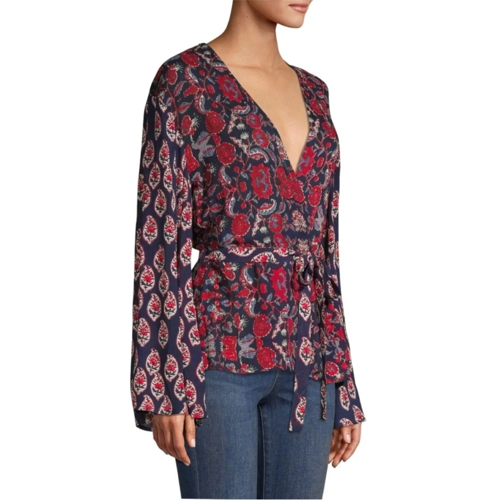 RAGA Floral Long Sleeve Boho Wrap Top - Picture 2 of 6